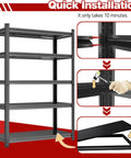 Garage Shelves 4 Tier Metal Storage Rack In Black 63 Inch High By 45 Inch Wide By 16 Inch Deep Heavy Duty Shelving assembly guide