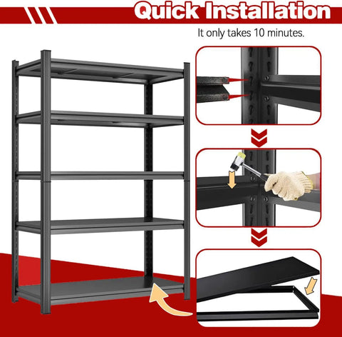 Garage Shelves 4 Tier Metal Storage Rack In Black 63 Inch High By 45 Inch Wide By 16 Inch Deep Heavy Duty Shelving assembly guide