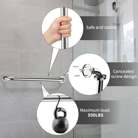 Two Pack 24 Inch Chrome Stainless Shower Grab Bars For Bathroom Safety And Stability No Slip 1.25 Inch Diameter Hand Rails