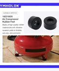 4 Pcs Rubber Feet Foot Mounts For Anti Vibration Pads Ideal For Air Compressors Generators And Pressure Washers Compatible With Briggs And Stratton 192310GS Coleman Powermate Sanborn 0940026 E106661 And More displayed next to red air compressor