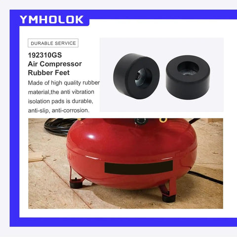 4 Pcs Rubber Feet Foot Mounts For Anti Vibration Pads Ideal For Air Compressors Generators And Pressure Washers Compatible With Briggs And Stratton 192310GS Coleman Powermate Sanborn 0940026 E106661 And More displayed next to red air compressor