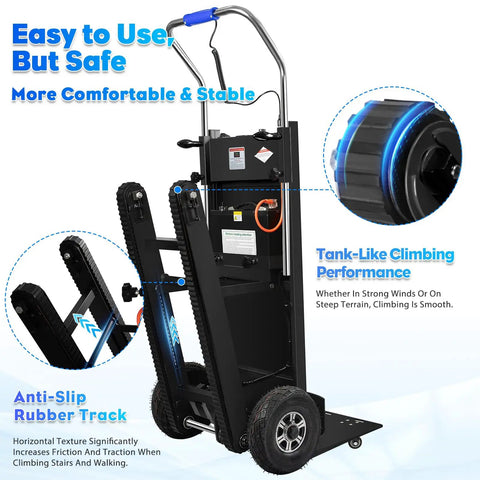 Upgrade Your Heavy Lifting Game With This Badass 1250 Watt Electric Stair Climbing Hand Truck with anti-slip rubber track.
