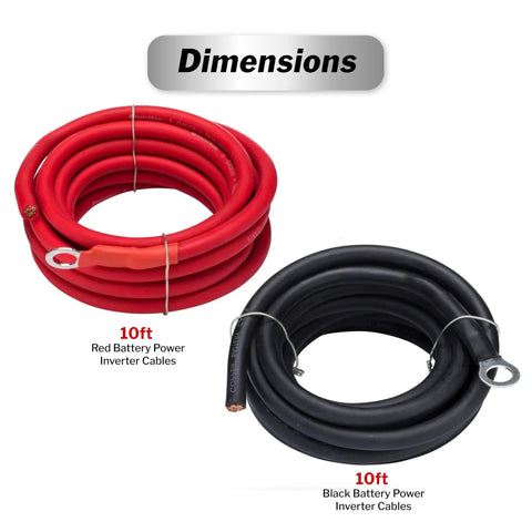 Heavy Duty 5 Gauge Battery Cables 10 Foot Red Black Power Cord Kit, showcasing red and black cables with ring terminals.