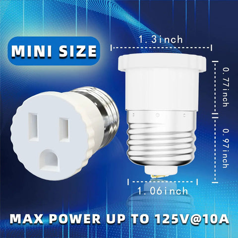 2 Pack Light Socket To Outlet Adapter Converts E26 Light Socket Into 3 Prong Outlet Compatible With 2 Prong Polarized