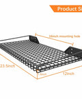 2 Pack Heavy Duty Garage Wall Shelves Built Tough, 23.5 x 12 Inches, black metal shelving with dimension labels, side view.