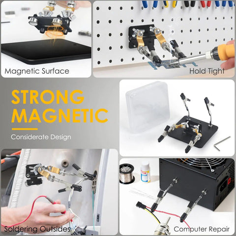 Soldering Station Holder With Storage Box And Third Hand Tool, All In One 4x4 Inch Metal Non Slip Base With Adjustable Arms for Electronics