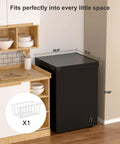 Ultra Quiet 5.0 Cu Ft Deep Freezer With Compact Design For Home And Small Shops in a kitchen corner, showing dimensions.