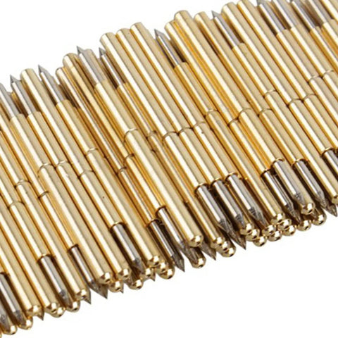 100 Pcs Spring Test Probe Pin Set P75-B1 Brass Tips For PCB Testing, Conical 1.4mm Head, 1.02mm Needle, side view