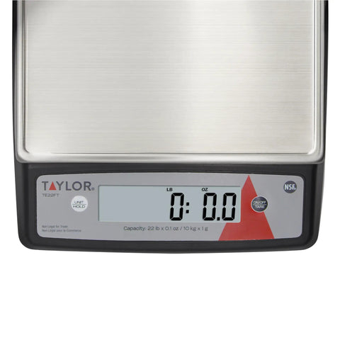 Front view of 22-Pound Digital Portion Control Scale With Tare And Hold, NSF stainless steel platform, digital display showing 0.0