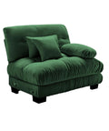 Modern Green Tufted Modular Sofa Chair Right Facing Armless Sectional Module With Fluffy Accent Pillows in cozy living space.