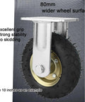 Heavy Duty Beefy Rubber Caster Wheels With Air Filled Tires That Rolls Smooth On Any Surface Includes Two Swiveling Casters And Two Fixed Brackets close-up of an 80mm rubber caster wheel with a steel mounting plate for stability.