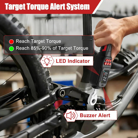 Digital Torque Wrench One Quarter Inch Precision Tool For Bikes And Small Engines Dialed In With Accurate Plus Minus Two Percent Torque From 1.11 To 22.13 Ft-Lb And 1.5 To 30 Nm, Ideal For Bike Builds Motorcycle Parts And DIY Garage Projects on bike frame