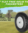 Wheelbarrow tire and wheel with white hub; 4.80/4.00-8 flat-free polyurethane solid tire