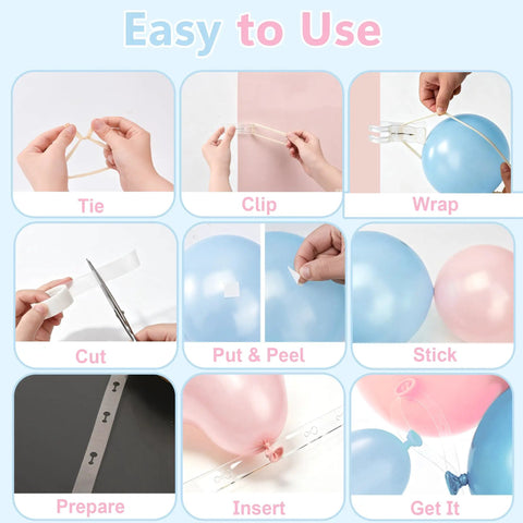 Top Notch Balloon Arch Kit With 10 Clear Spring Clamps And Everything You Need Plus 100 Long Balloons, Tape Strip, And Adhesive Dots For Epic Party Decor Make Your Next Bash A Total Banger. Easy balloon arch setup steps with clear clips, tape strip, balloons, and adhesive dots