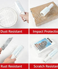5 Inch X 492 Ft Stretch Roll Handle, Self Adhesive Shrink Film for Packing Moving Storage used for protecting plates, boxes, and books.