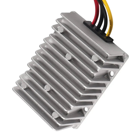 Automatic Buck Boost Converter Steps 8V Up To 40V Input Directly Into A Rock Solid 13.8V Fixed Output With 25 Amp Capacity Multi Protection For Golf Carts And Led Installations, aluminum heat sink.