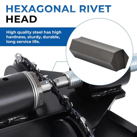 Close-up of hexagonal rivet head on 2 In 1 Chainsaw Chain Breaker And Rivet Spinner Tool, durable steel, easy to use.