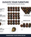 Top Notch Hand Painted Ceramic Cabinet Knobs And Drawer Pulls Pack Of Twelve Chic Boho Style Furniture Handles With Included Screws displayed in various patterns and colors.