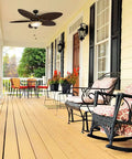 Palm Island 52 Inch Ceiling Fan With Light for indoor outdoor spaces on a porch, dual mount tropical LED 5 palm leaf blades, bronze finish.