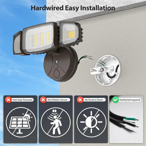 Rock Solid 80W Outdoor Flood Lights Kickin Out 8000 Lumen Brightness With Straight Up Switch Control IP65 Waterproof Wired Led Security Fixtures For Yard Driveway Black