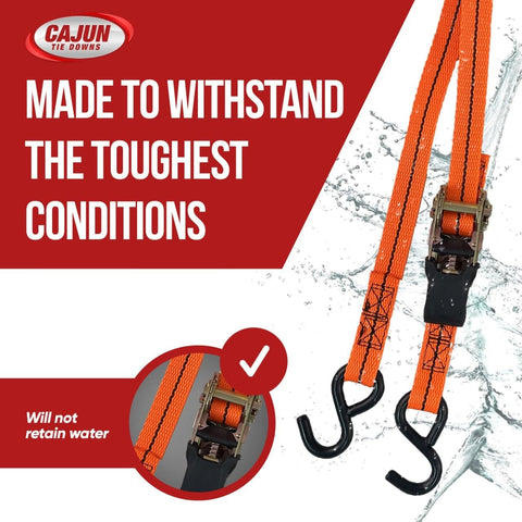 3 Point Tie Down Ratchet Strap For Jet Ski Sea Doo And WaveRunner Transom Straps Heavy Duty Polyester Webbing With Double Tacked Reinforcement For Secure Transport, orange ratchet straps with S-hooks
