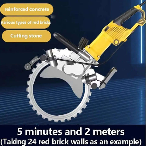 Professional Brushless Electric Concrete Circular Saw For Wall Cutting With No Sweat Dust Free Operation And Rock Solid Horsepower Motor For Smooth Heavy Duty Construction Projects - side view, features blade and handle.