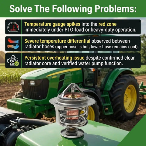 Heavy Duty Engine Thermostat M147342 For Precise Temperature Regulation That Opens At 82 C 179 F To Prevent Overheating And Stand Up To Outdoor Rugged Use Under Heavy Loads Durable Alloy Housing For Long Term Outdoor Use And Easy Install on tractor hood