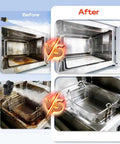 Beast 2500W Handheld Steam Cleaner With Pressurized 105C Steam, showing before and after cleaning of kitchen oven and fryer.