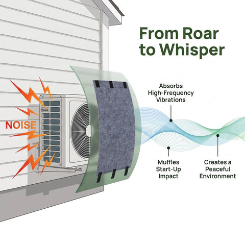 Self Adhesive Soundproof Foam Boards For Ac Compressor Units With Thick Sponge Noise Reduction Blanket For Outdoor Ac Soundproofing, shown installed on an AC unit.