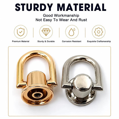 10 Pack Rotatable Ball Head D Ring Stud Buttons For DIY Leather Purses And Backpacks Belts 180 Degree Swivel Metal Rings With Golden Finish Dope Craft Hardware For Bags And Accessories, gold and silver