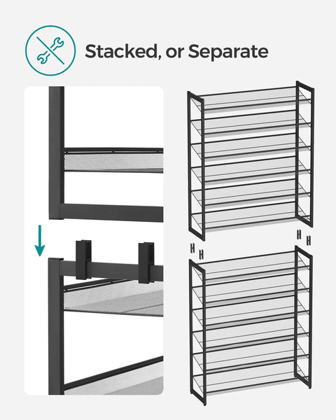 Built Tough Metal Shoe Rack With Adjustable Angled Or Flat Shelves Stackable 12 Tier Organizer Holds 60 Pairs Game Changer For Cluttered Entryways And Packed Garages Matte Black
