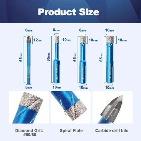 Amazon 9-piece dry diamond drill bit set for tile and glass, 6–12 mm blue-coated bits