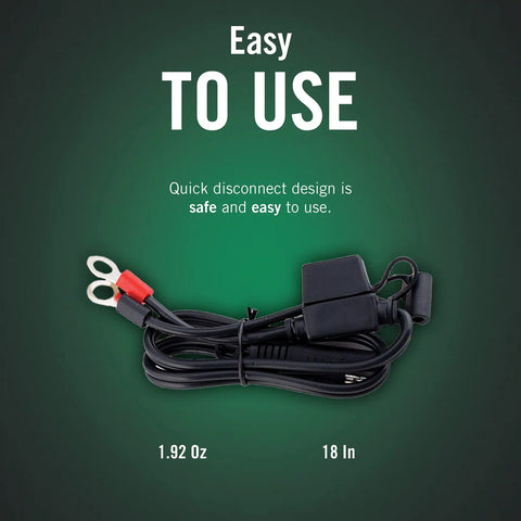 Ring Terminal Harness Cable With SAE Quick Disconnect 18 Inch Cord Adapter For 12V Battery Chargers Easy Quick Connect For Motorcycles Cars ATVs And More Go To Charge Accessory, 18 in