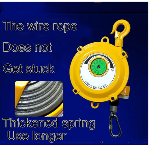 Retractable Spring Balancer Tool Holder 1.5m Long With Hook And Wire Rope, Adjustable balancer retractor for hanging tools, yellow steel housing