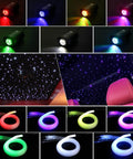 Mini 6W RGBW Fiber Optic Star Ceiling Kit with Music Activated Twinkle Lights for car and home decor, showing light effects.