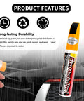 2-In-1 Car Touch Up Paint Pen With Brush And Nib For Quick Scratch Fixes next to a scratch being repaired on a car bumper