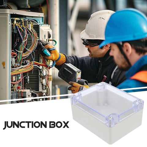 Heavy Duty Waterproof Plastic Junction Box With Tough Cover For Electrical Projects shown during installation by workers.