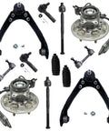 2WD Front End Kit For 06 08 Chevy Colorado GMC Canyon Isuzu I 290 Featuring Upper Control Arms With Ball Joints Inner And Outer Tie Rods Steering Rack Boots Front Sway Bars Wheel Hub Bearings 12 Piece Set Easy Install Durable Suspension Upgrade components displayed
