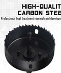 Front view of KENDO carbon steel hole saw with toothed circular blade and central arbor.