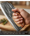 Hand Forged High Carbon Steel Chef Knife And Cleaver Set For Kitchen, BBQ And Camping, ergonomic grip detail