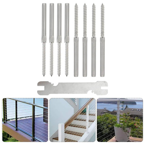 Stainless Steel Cable Railing Kit With 3/16 Inch Right And Left Handed Threaded Lag Screws for wood posts, wrench included