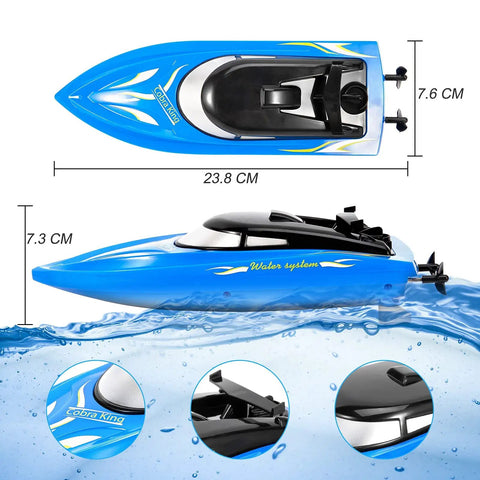Top and side view of blue RC boat from 3 Pack High Speed RC Boats For Kids And Adults, 2.4G Remote Control Boats For Pool And Lake