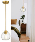 Gold Pendant Lights For Kitchen Island With Clear Glass Globe Shade Modern Farmhouse Hanging Light Fixtures For Dining Room And Entryway 60W Bulb Compatible Cool Vibe Accent Lighting
