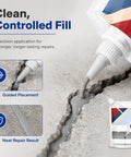 Heavy Duty Concrete Crack Filler and Hefty Sealing Bond with Squeeze Pouch and Precision Fill Tip sealing a crack in concrete.