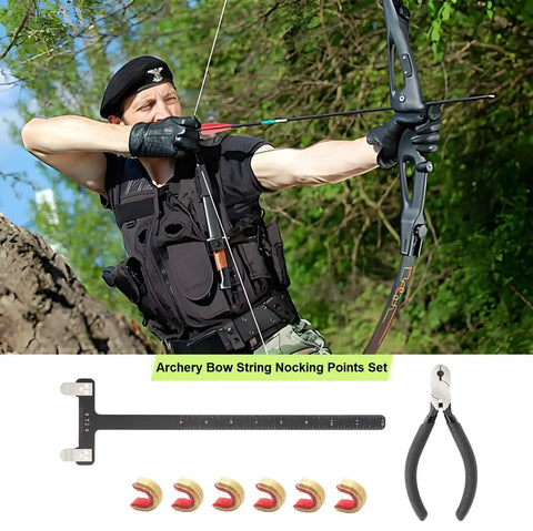 Pro Grade Archery Bow Tuning Kit With T Square Ruler, Nock Pliers, And 6 Brass Nocking Points for recurve bow