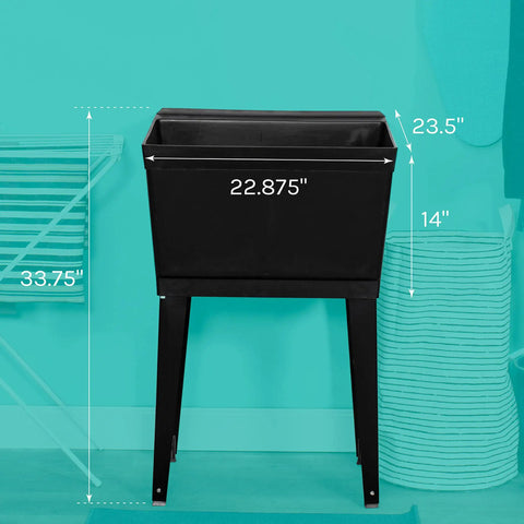 Heavy Duty 19 Gallon Utility Sink Laundry Tub With Adjustable Metal Legs For Laundry Room Basement Or Garage Workshop No Faucet Included Black Four Color Options Available, dimensions shown