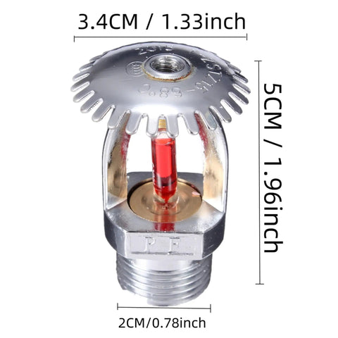 Set Of Two Upright Fire Sprinkler Heads With Half Inch Npt Threads Chrome Plated Copper Housing One Fifty Five Fahrenheit Activation, close-up view of chrome head with red bulb.