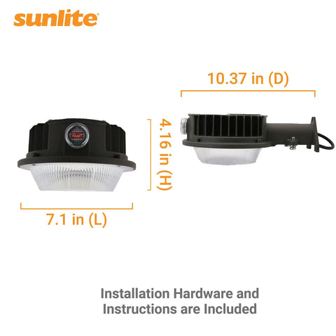 LED Roadway Security Light With Dusk To Dawn Sensor, Wall Or Pole Mount, 72/96/120W, side and front view dimensions