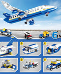 6 In 1 Airport Passenger Plane Building Set With 510 Pieces For STEM Play Including Baggage Truck Shuttle Bus Boarding Stairs