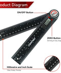 Knockout Digital Protractor And Angle Finder Ruler Dropping Dead On Inside Outside Measurements On A Backlit Display with ON/OFF and ZERO buttons